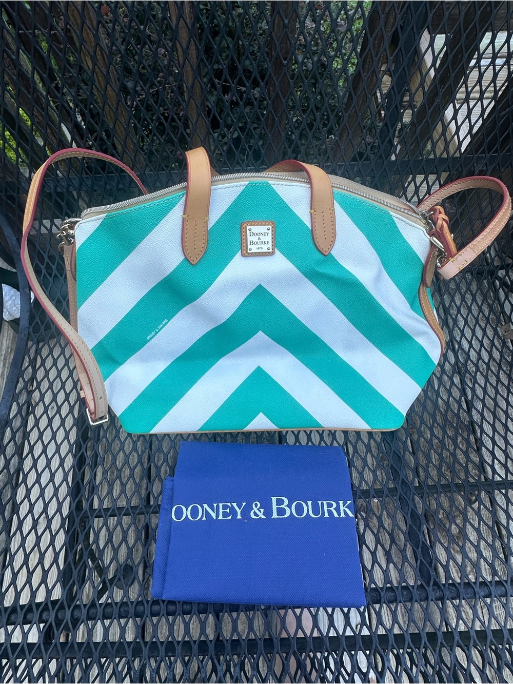 Dooney & Bourke Striped Teal & White Chevron Women’s Shoulder Bag